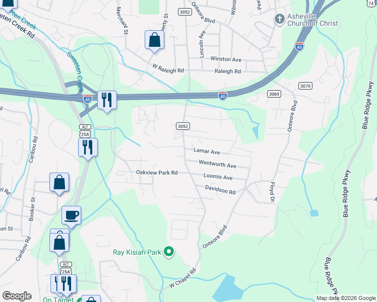 map of restaurants, bars, coffee shops, grocery stores, and more near 4 Pinnacle View Road in Asheville
