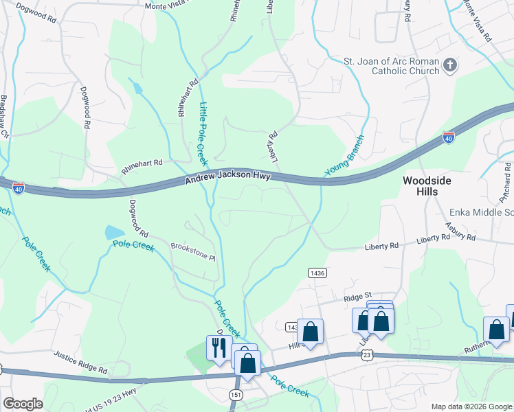 map of restaurants, bars, coffee shops, grocery stores, and more near 15 Whispering Oaks Road in Candler