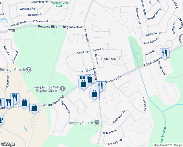map of restaurants, bars, coffee shops, grocery stores, and more near 4003 Lyme Court in Greenville