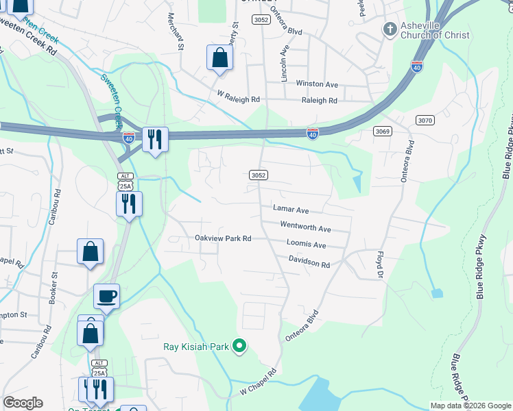 map of restaurants, bars, coffee shops, grocery stores, and more near 4 Pinnacle View Road in Asheville