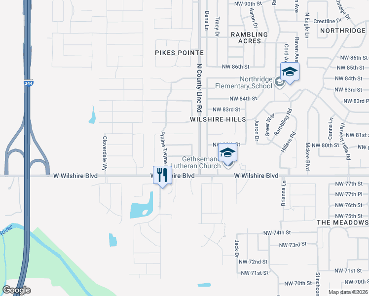 map of restaurants, bars, coffee shops, grocery stores, and more near 9012 Northwest 80th Street in Yukon