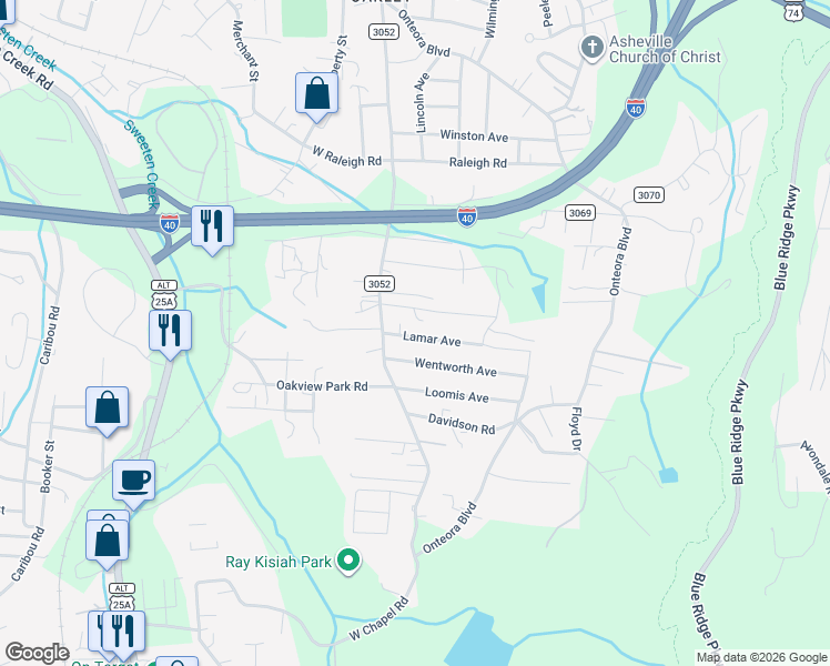 map of restaurants, bars, coffee shops, grocery stores, and more near 14 Lamar Road in Asheville