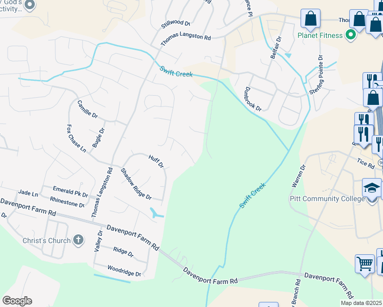 map of restaurants, bars, coffee shops, grocery stores, and more near 4409 Davencroft Village Drive in Winterville