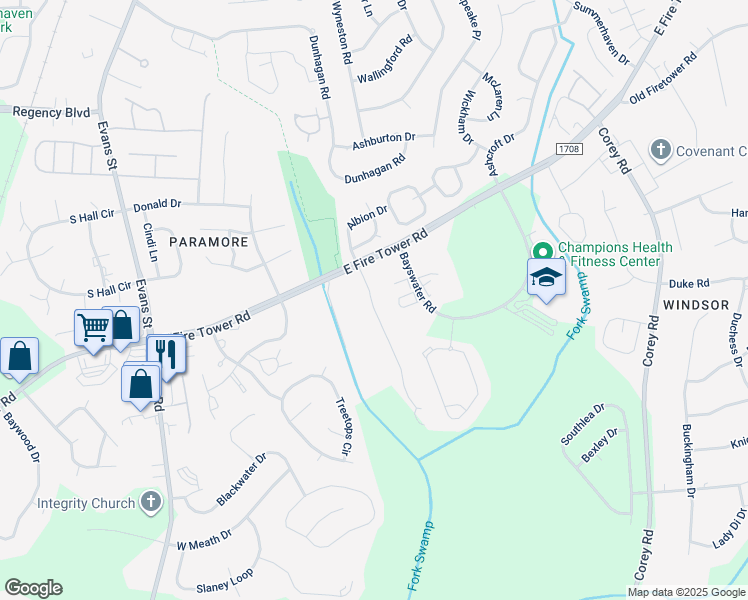 map of restaurants, bars, coffee shops, grocery stores, and more near 4145 Dudleys Grant Drive in Winterville