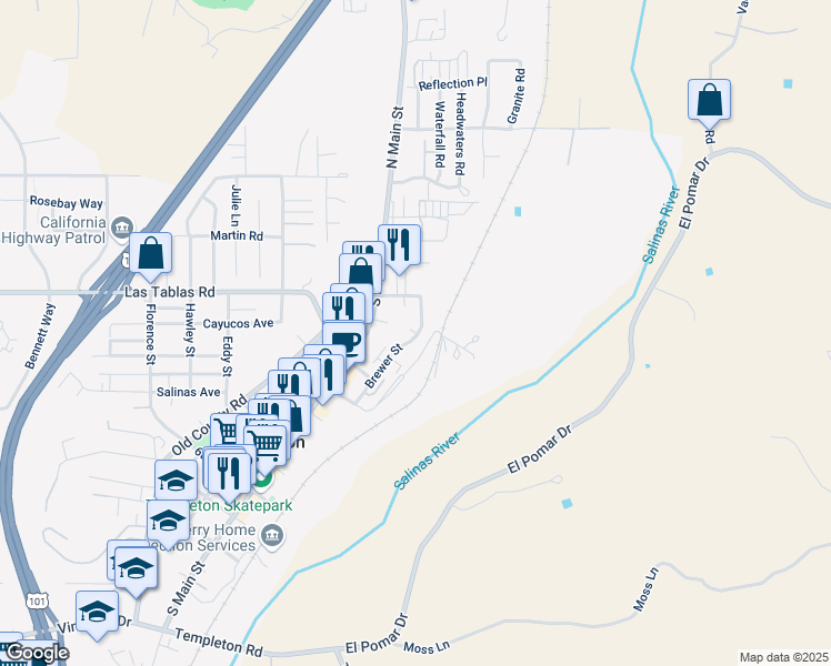 map of restaurants, bars, coffee shops, grocery stores, and more near 74 Brewer Street in Templeton