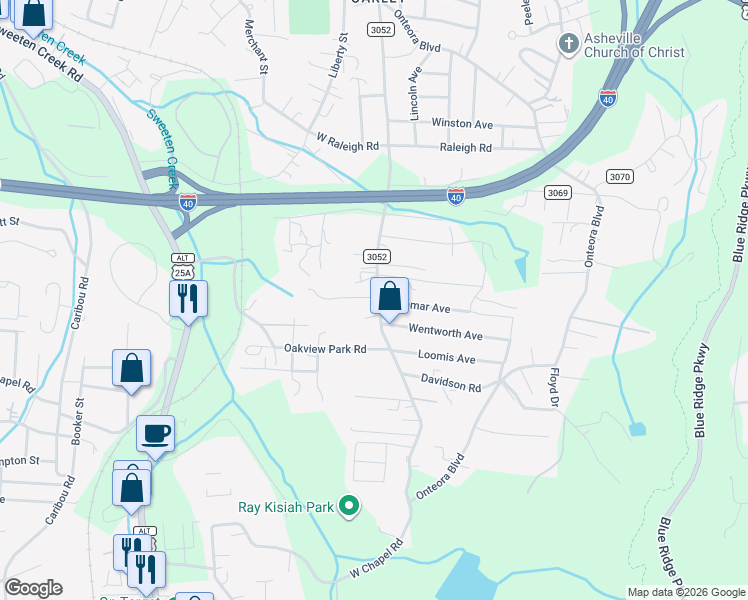 map of restaurants, bars, coffee shops, grocery stores, and more near 4 Pinnacle View Road in Asheville