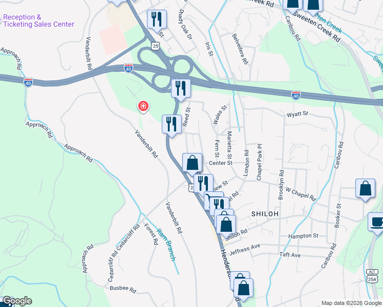 map of restaurants, bars, coffee shops, grocery stores, and more near 618 Reed Street in Asheville