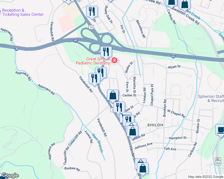 map of restaurants, bars, coffee shops, grocery stores, and more near 618 Reed Street in Asheville