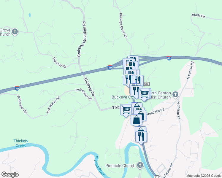 map of restaurants, bars, coffee shops, grocery stores, and more near 69 Dusty Drive in Canton