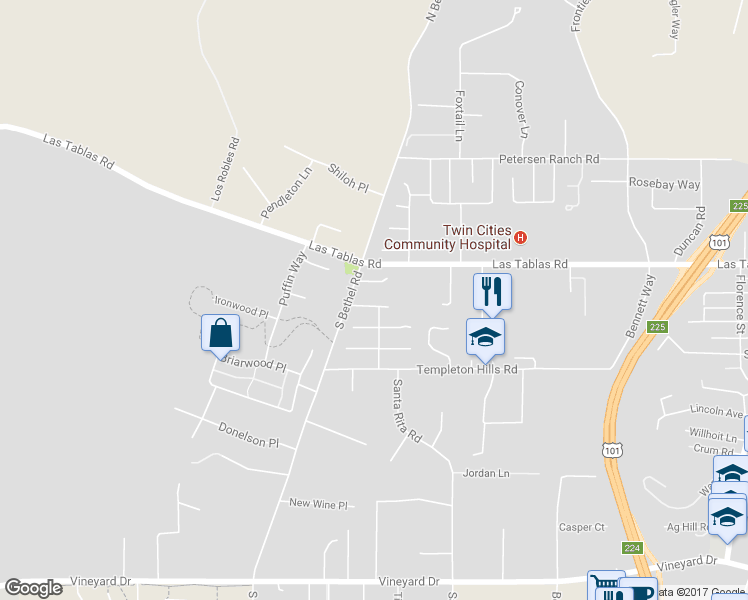 map of restaurants, bars, coffee shops, grocery stores, and more near 1440 Godell Street in Templeton
