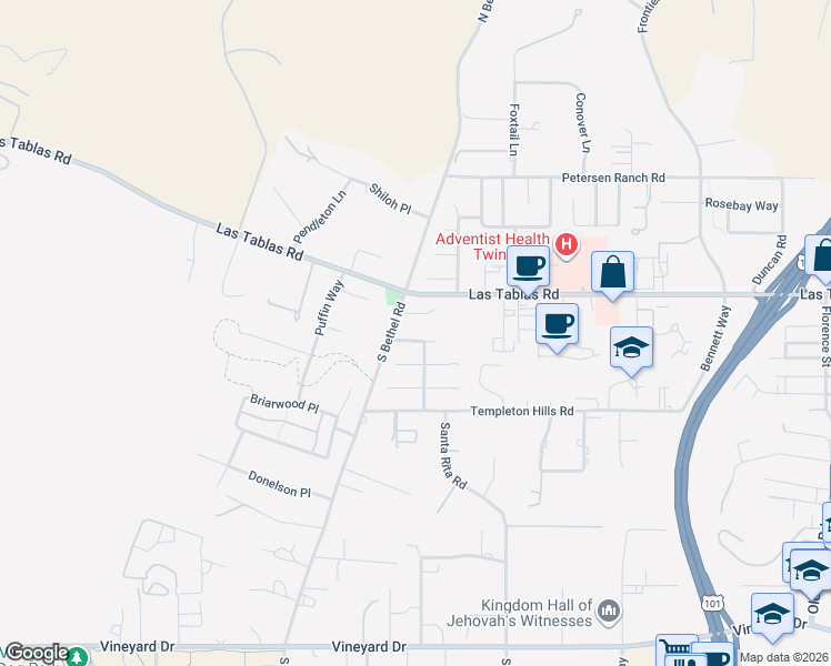 map of restaurants, bars, coffee shops, grocery stores, and more near 1440 Godell Street in Templeton