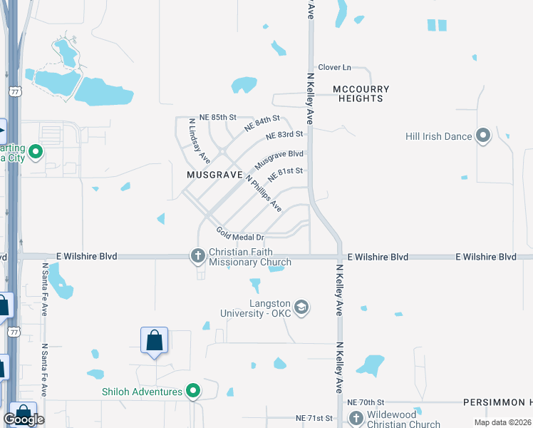 map of restaurants, bars, coffee shops, grocery stores, and more near 717 Northeast 79th Place in Oklahoma City