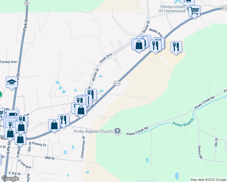 map of restaurants, bars, coffee shops, grocery stores, and more near 213 Joe Avenue in Hohenwald