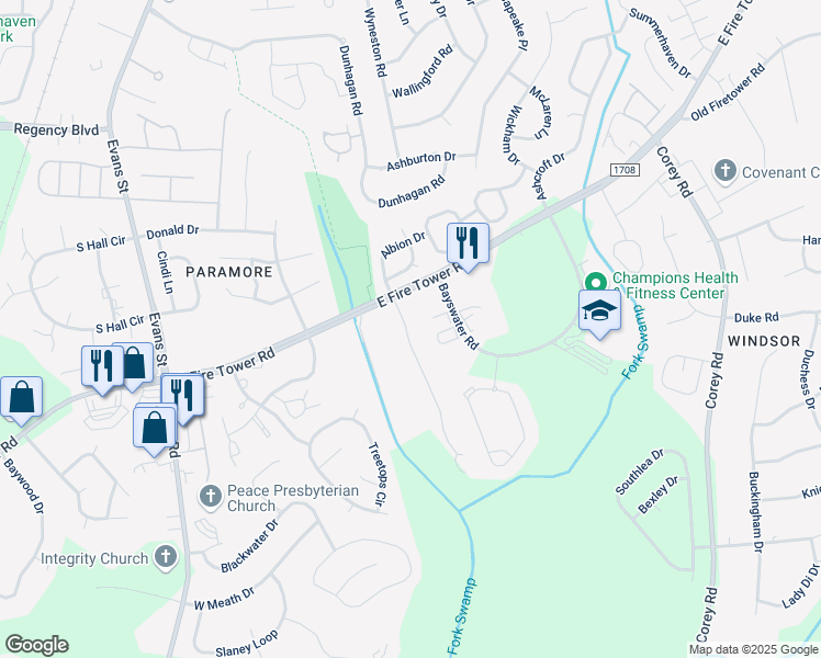 map of restaurants, bars, coffee shops, grocery stores, and more near 4135 Dudleys Grant Drive in Winterville