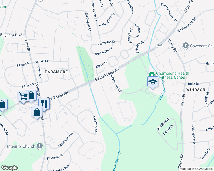 map of restaurants, bars, coffee shops, grocery stores, and more near 4135 Dudleys Grant Drive in Winterville