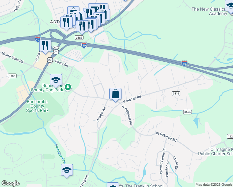map of restaurants, bars, coffee shops, grocery stores, and more near in Asheville