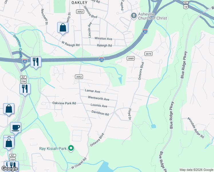 map of restaurants, bars, coffee shops, grocery stores, and more near 3 Meeting Street in Asheville