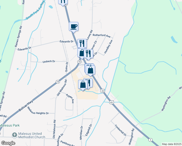 map of restaurants, bars, coffee shops, grocery stores, and more near 2251 South Highland Avenue in Jackson
