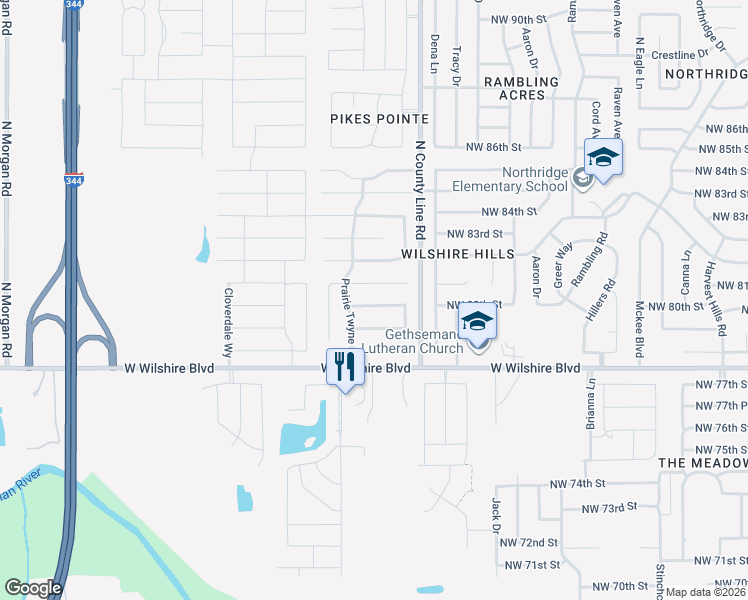 map of restaurants, bars, coffee shops, grocery stores, and more near 9025 Northwest 80th Street in Yukon