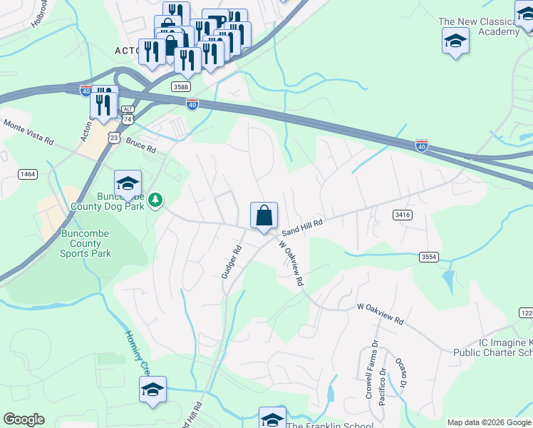 map of restaurants, bars, coffee shops, grocery stores, and more near in Asheville
