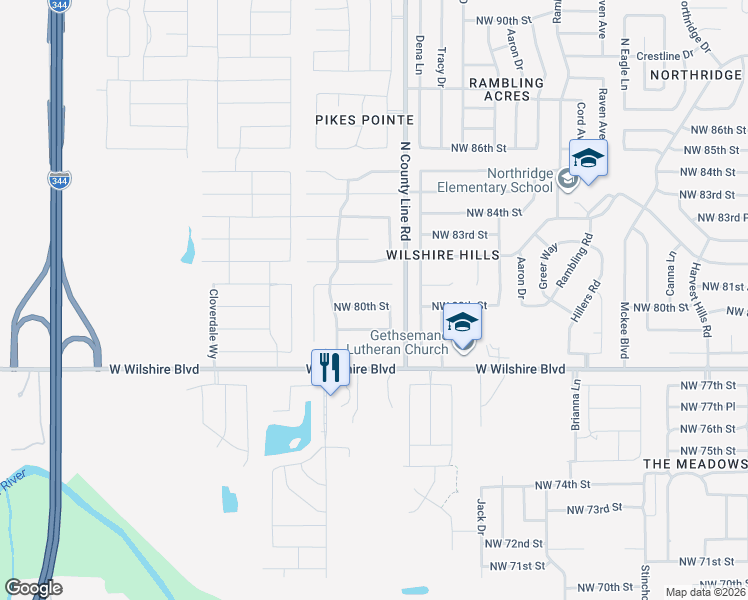 map of restaurants, bars, coffee shops, grocery stores, and more near 9012 Northwest 80th Street in Yukon