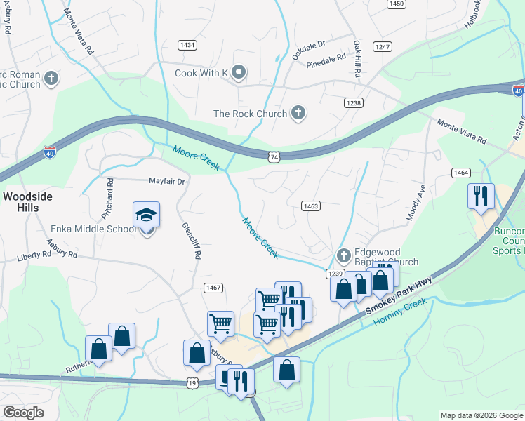map of restaurants, bars, coffee shops, grocery stores, and more near 33 Owenby Road in Asheville