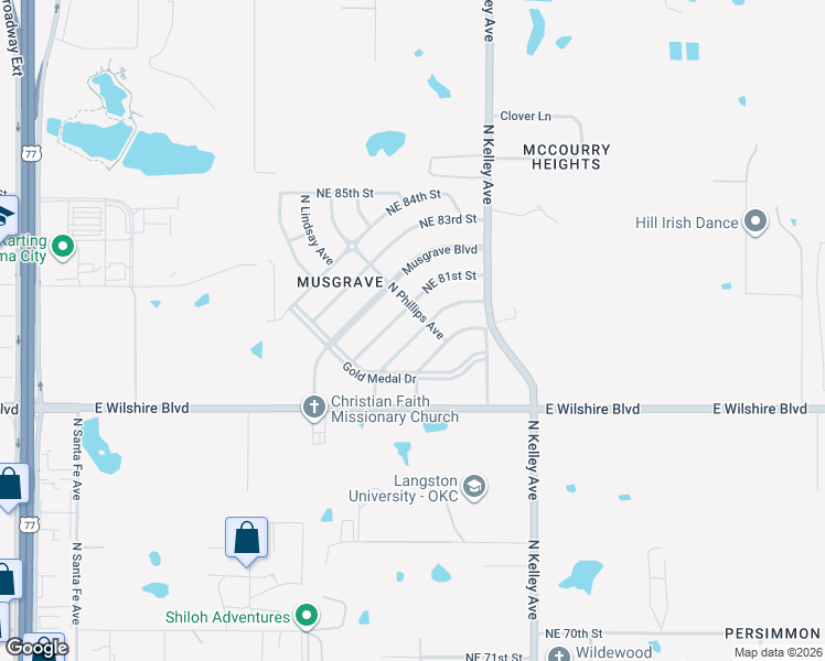 map of restaurants, bars, coffee shops, grocery stores, and more near 717 Northeast 79th Place in Oklahoma City