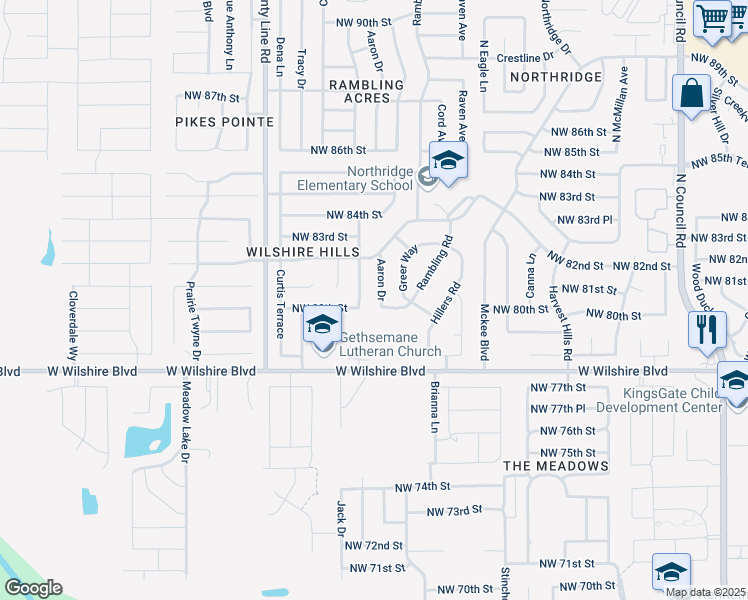 map of restaurants, bars, coffee shops, grocery stores, and more near 8728 Northwest 80th Street in Oklahoma City