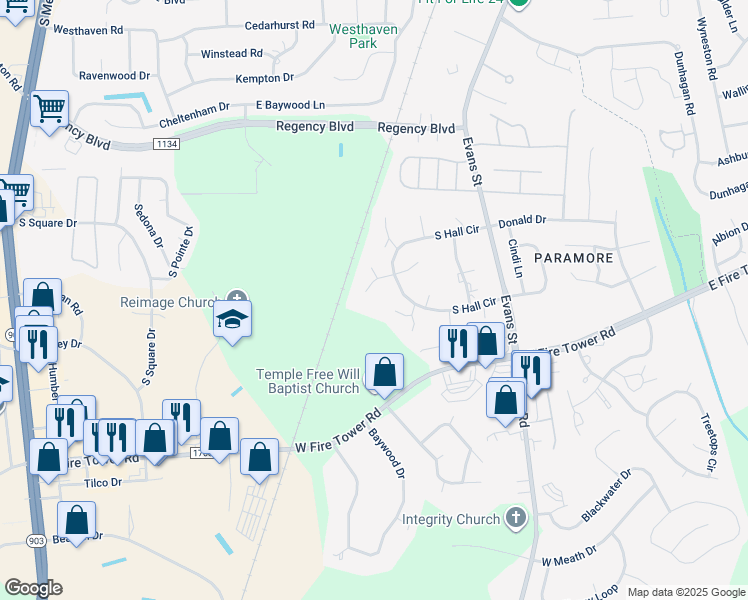 map of restaurants, bars, coffee shops, grocery stores, and more near 4103 Hardwick Court in Greenville