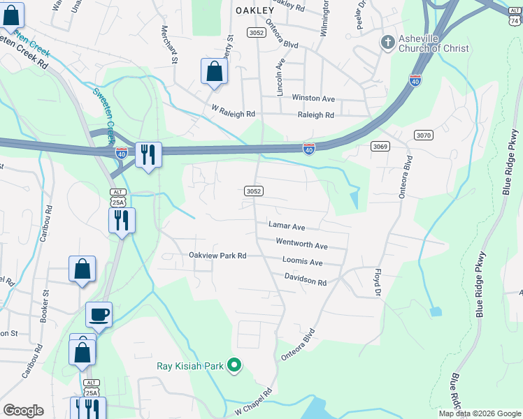 map of restaurants, bars, coffee shops, grocery stores, and more near 4 Pinnacle View Road in Asheville