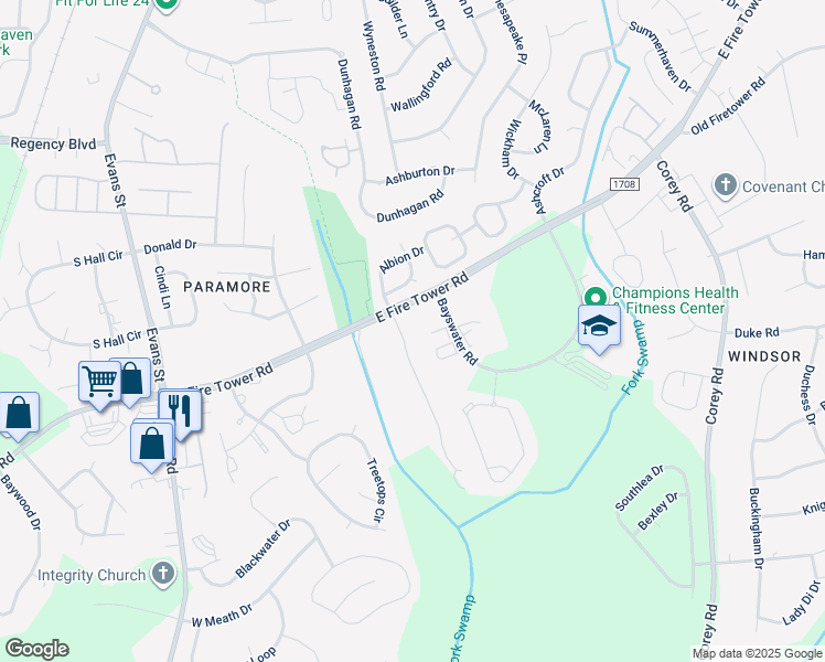 map of restaurants, bars, coffee shops, grocery stores, and more near 4125 Dudleys Grant Drive in Winterville