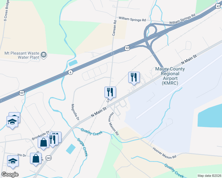 map of restaurants, bars, coffee shops, grocery stores, and more near 204 Canaan Road in Mount Pleasant