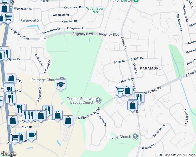 map of restaurants, bars, coffee shops, grocery stores, and more near 4103 Hardwick Court in Greenville