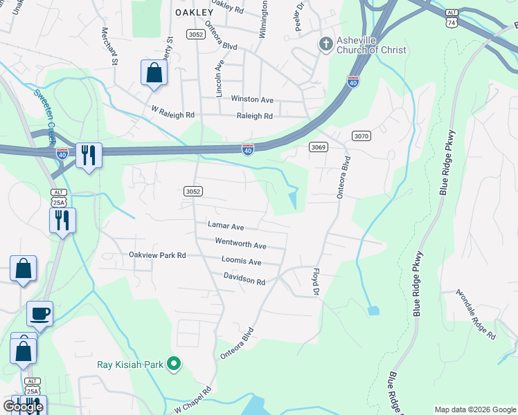 map of restaurants, bars, coffee shops, grocery stores, and more near 60 Fox Drive in Asheville