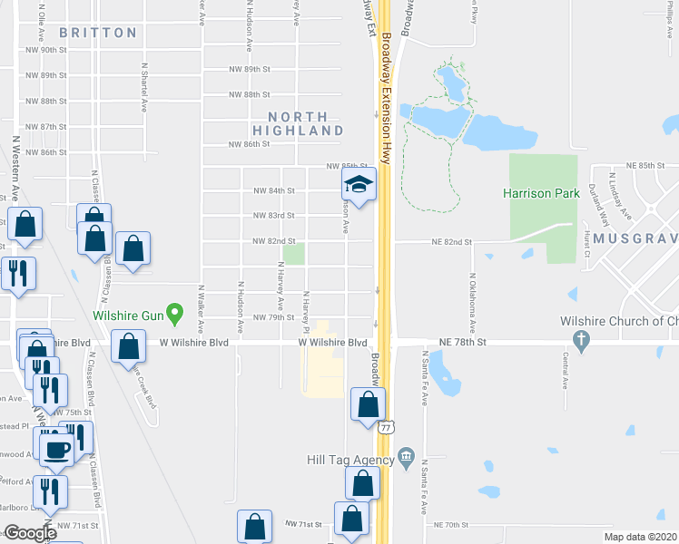 map of restaurants, bars, coffee shops, grocery stores, and more near 204 Northwest 81st Street in Oklahoma City