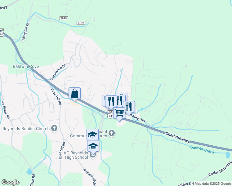 map of restaurants, bars, coffee shops, grocery stores, and more near 41 Curci Drive in Asheville