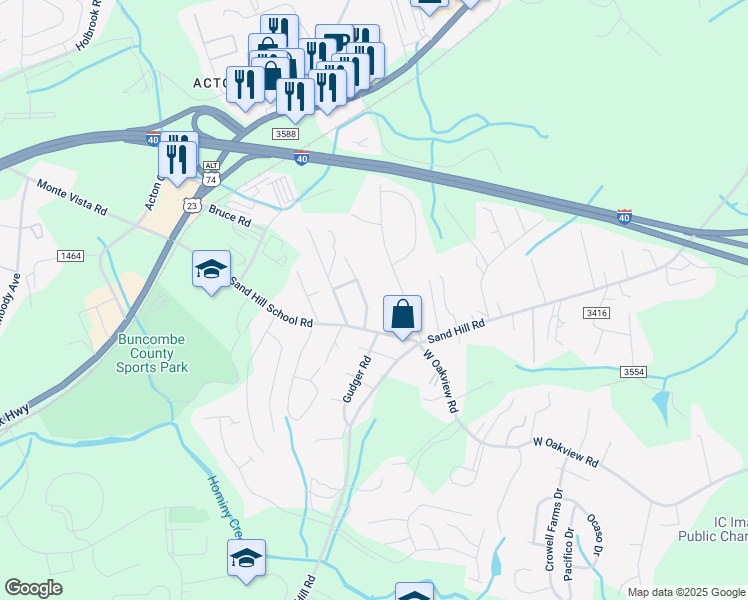 map of restaurants, bars, coffee shops, grocery stores, and more near 25A Park Lane Avenue in Asheville