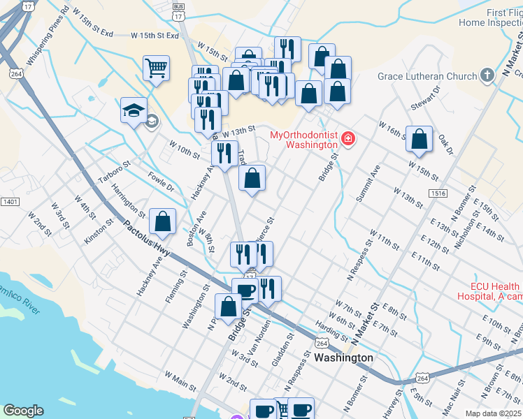 map of restaurants, bars, coffee shops, grocery stores, and more near 1000-1098 Cox Boulevard in Washington