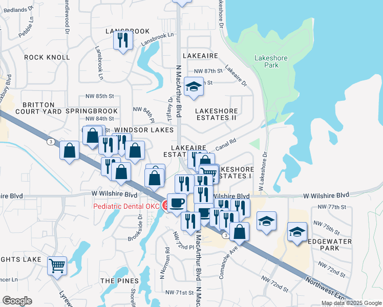map of restaurants, bars, coffee shops, grocery stores, and more near 5824 Northwest 82nd Street in Oklahoma City