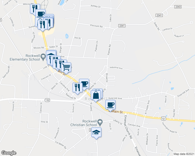 map of restaurants, bars, coffee shops, grocery stores, and more near 301 Market Street in Rockwell