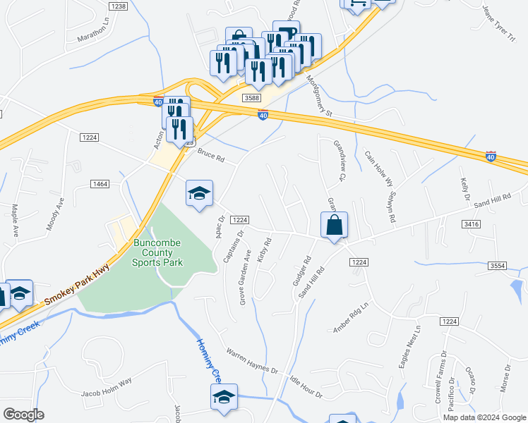 map of restaurants, bars, coffee shops, grocery stores, and more near 24 Plemmons Street in Asheville