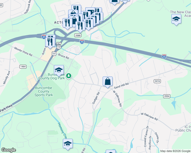 map of restaurants, bars, coffee shops, grocery stores, and more near 34 Emory Place in Asheville