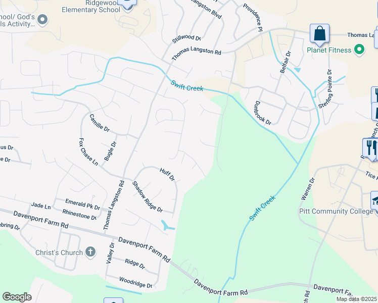 map of restaurants, bars, coffee shops, grocery stores, and more near 4305 Davencroft Village Drive in Winterville