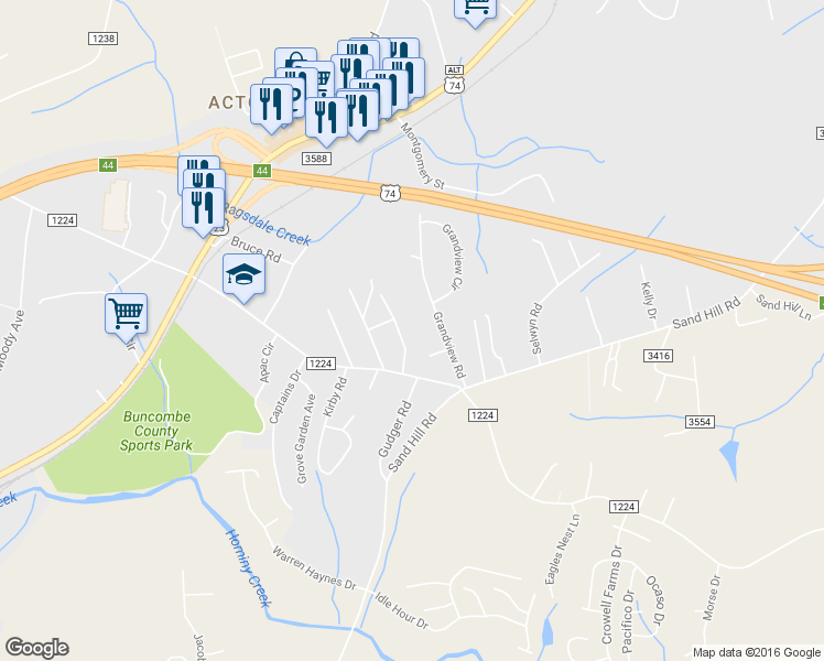 map of restaurants, bars, coffee shops, grocery stores, and more near 25A Park Lane Avenue in Asheville