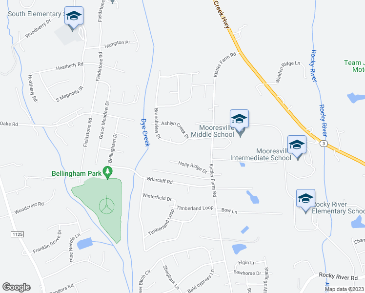 map of restaurants, bars, coffee shops, grocery stores, and more near 113 Branchview Drive in Mooresville