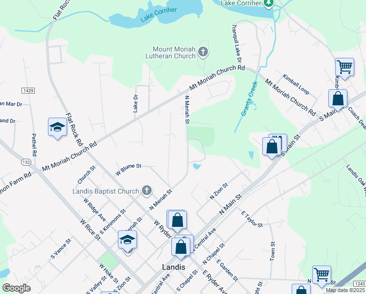 map of restaurants, bars, coffee shops, grocery stores, and more near 501 North Meriah Street in Landis