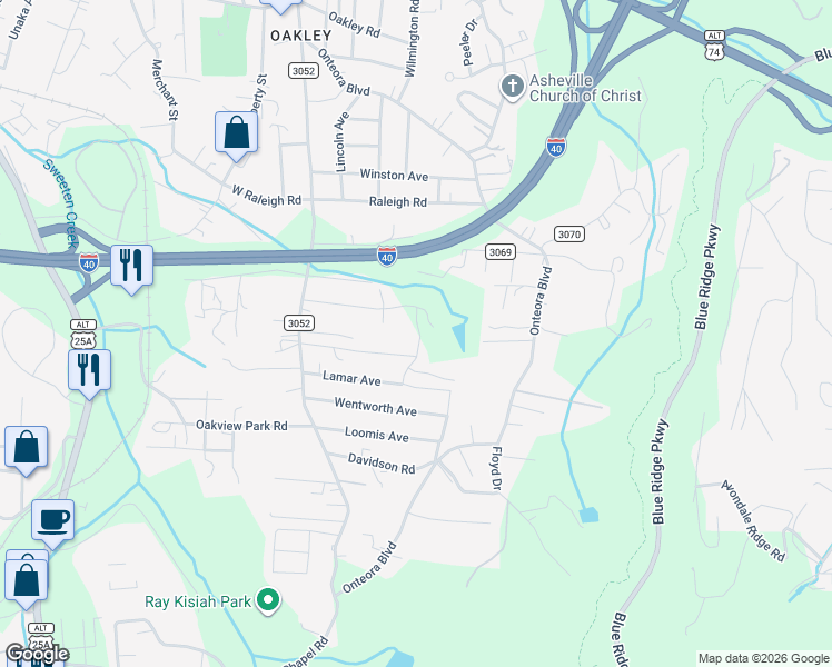 map of restaurants, bars, coffee shops, grocery stores, and more near 60 Fox Drive in Asheville