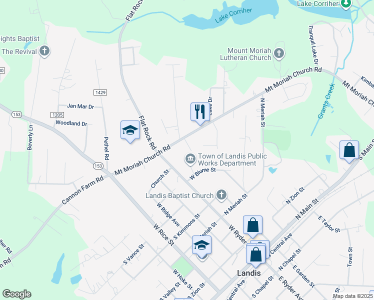 map of restaurants, bars, coffee shops, grocery stores, and more near 1275 Mount Moriah Church Road in China Grove