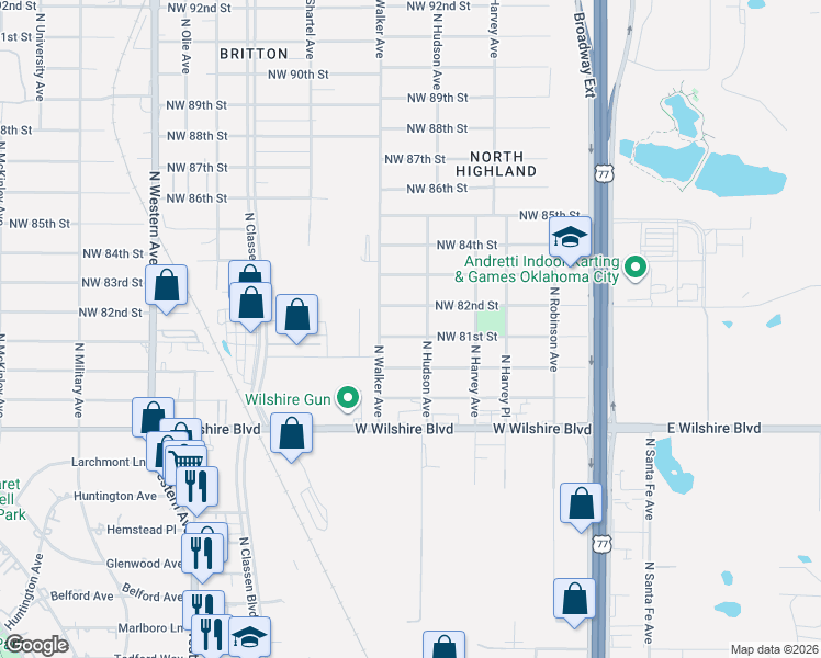 map of restaurants, bars, coffee shops, grocery stores, and more near 401 North Hudson Avenue in Oklahoma City
