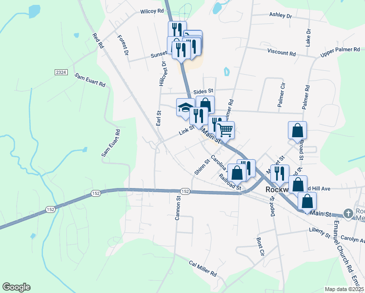 map of restaurants, bars, coffee shops, grocery stores, and more near 304 Crescent Street in Rockwell